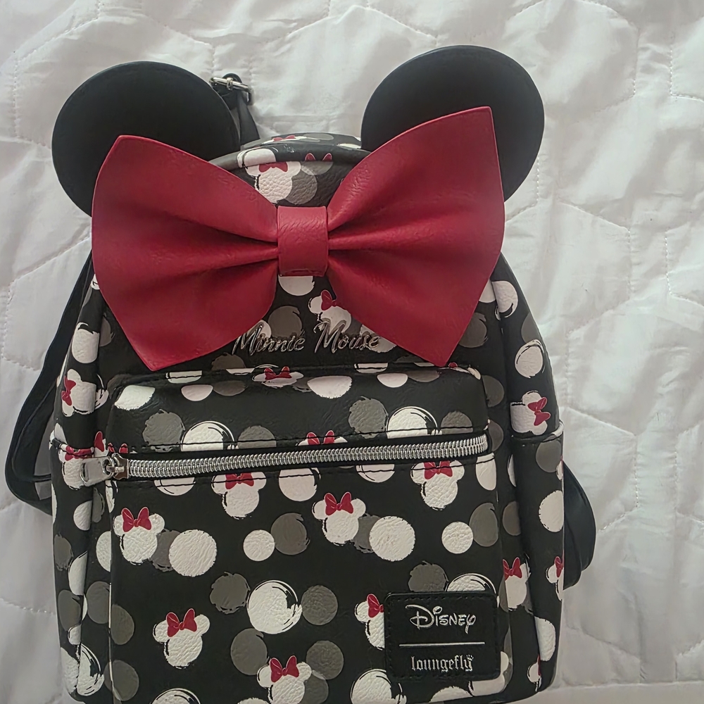 Loungefly Minnie Mouse Polka Dot Black And White Mini Backpack
